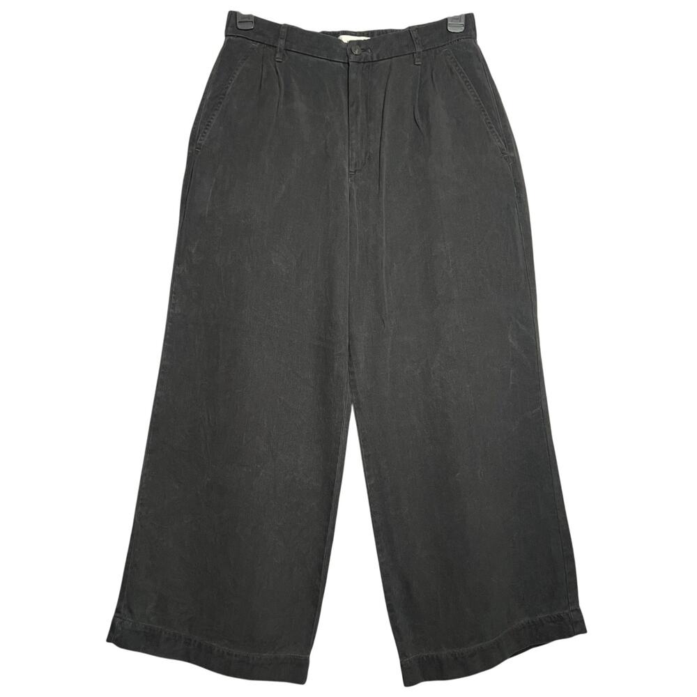 Everlane Tencel Wide Leg Chino Pants WOMENS 10 Black Pleated Cropped